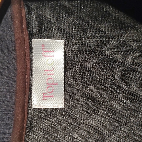 Women's dark blue top with brown faux suede by 'Top it off'. Size L/XL - Picture 7 of 8